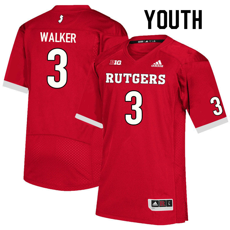 Youth #3 Moses Walker Rutgers Scarlet Knights College Football Jerseys Sale-Scarlet - Click Image to Close
